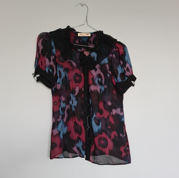 Alannah Hill Black Red Purple Blouse Floral - Picture 2 of 4